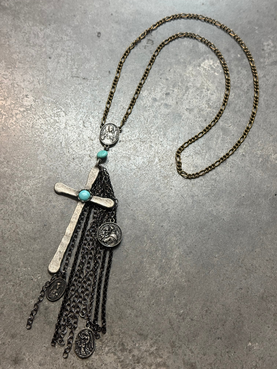 Iron Cross Tassel Necklace