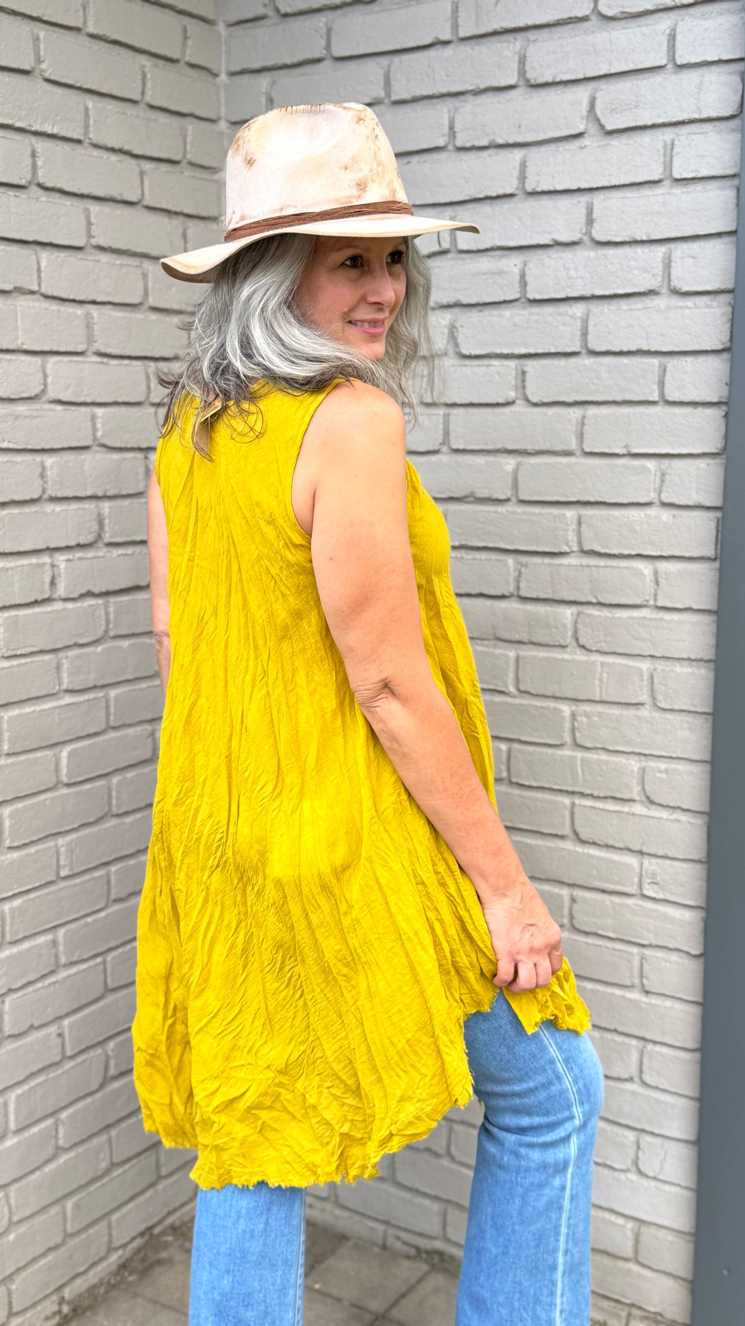 Cotton Open Slit Mustard Dress