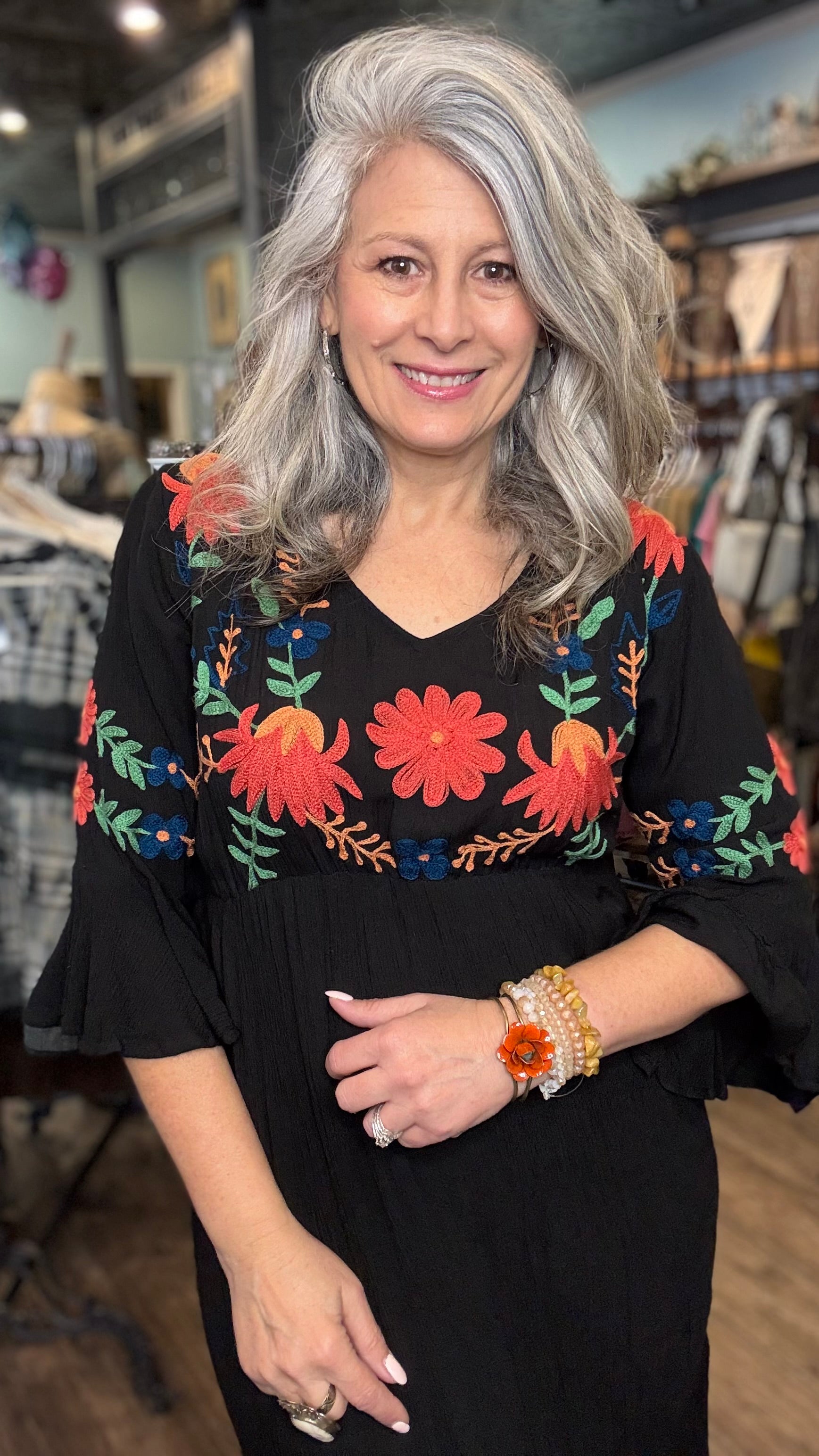 Black Embroidery Midi Dress