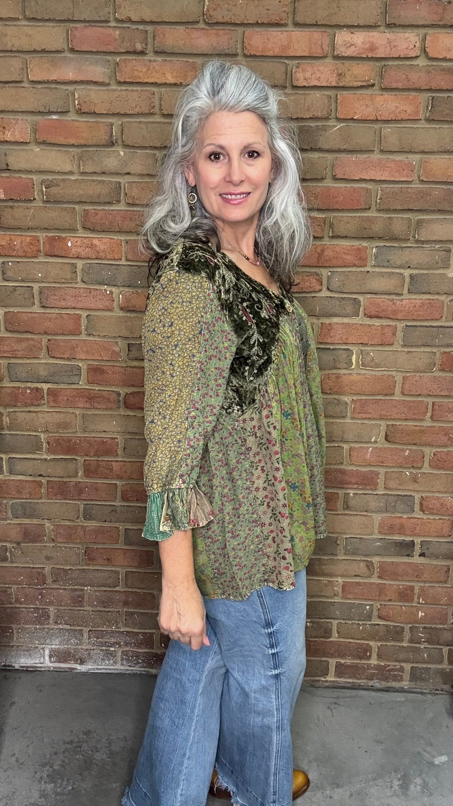 Gravel Boho Patch Velvet Top