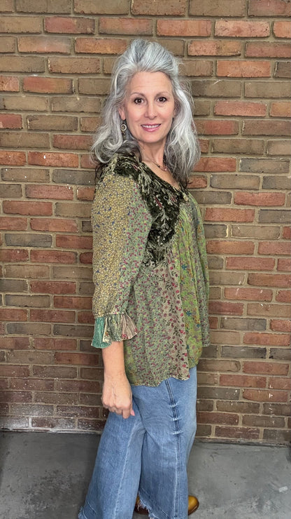 Gravel Boho Patch Velvet Top