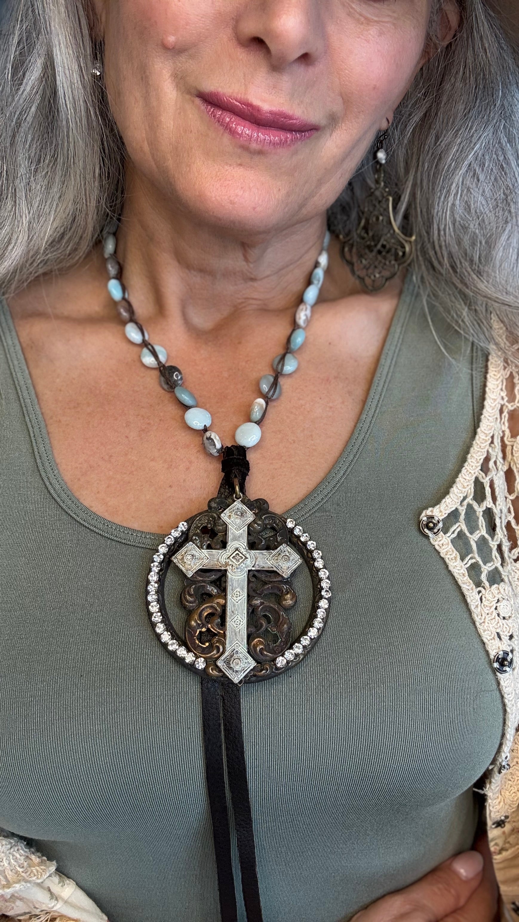 Cross Pendant on Amazonite Beads