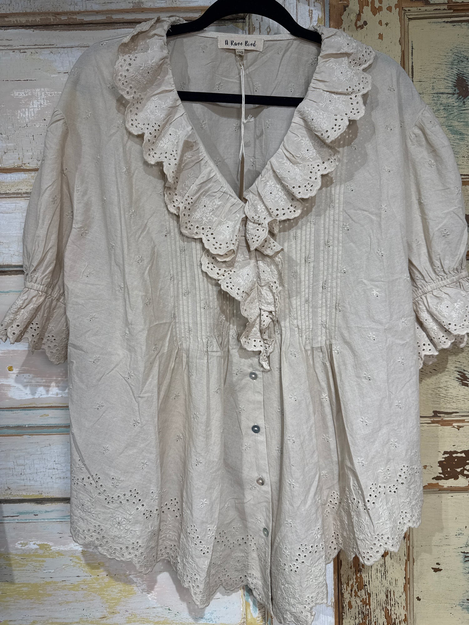 Eyelet Linen Cream Top
