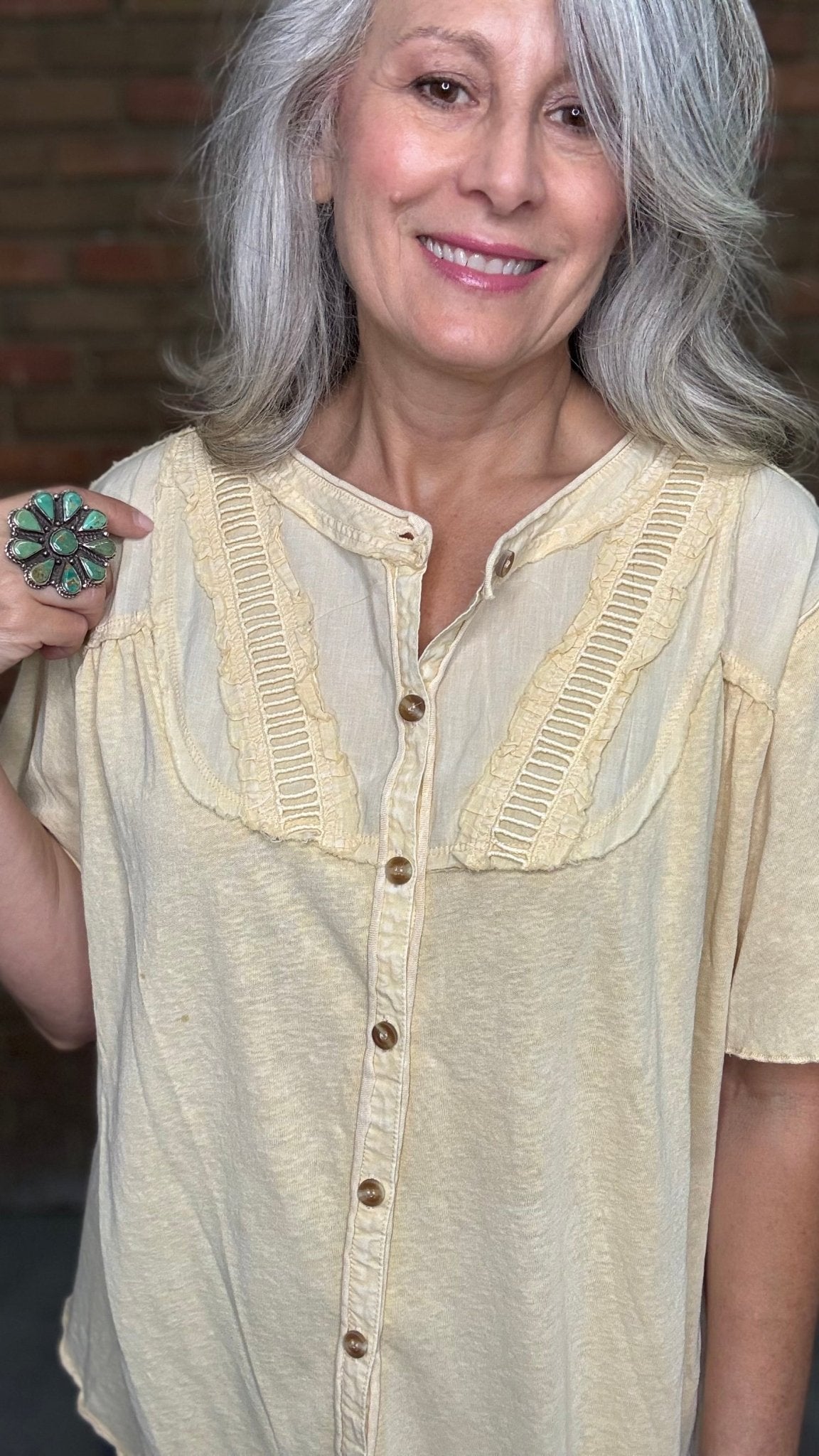 Straw Button Up Knit Top - Vintage Vault Boutique