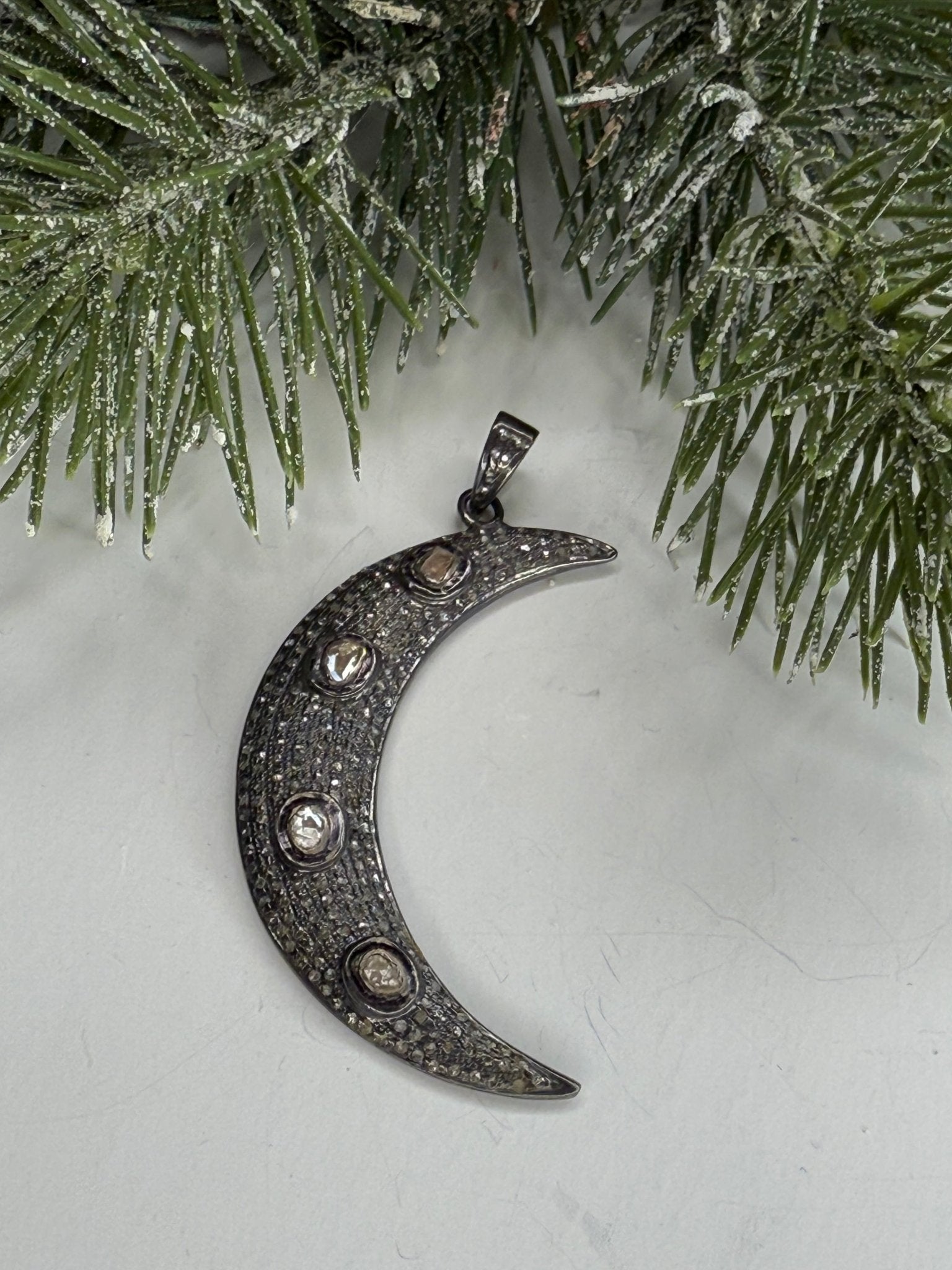 Large Pave Diamond Moon Pendant - Vintage Vault Boutique