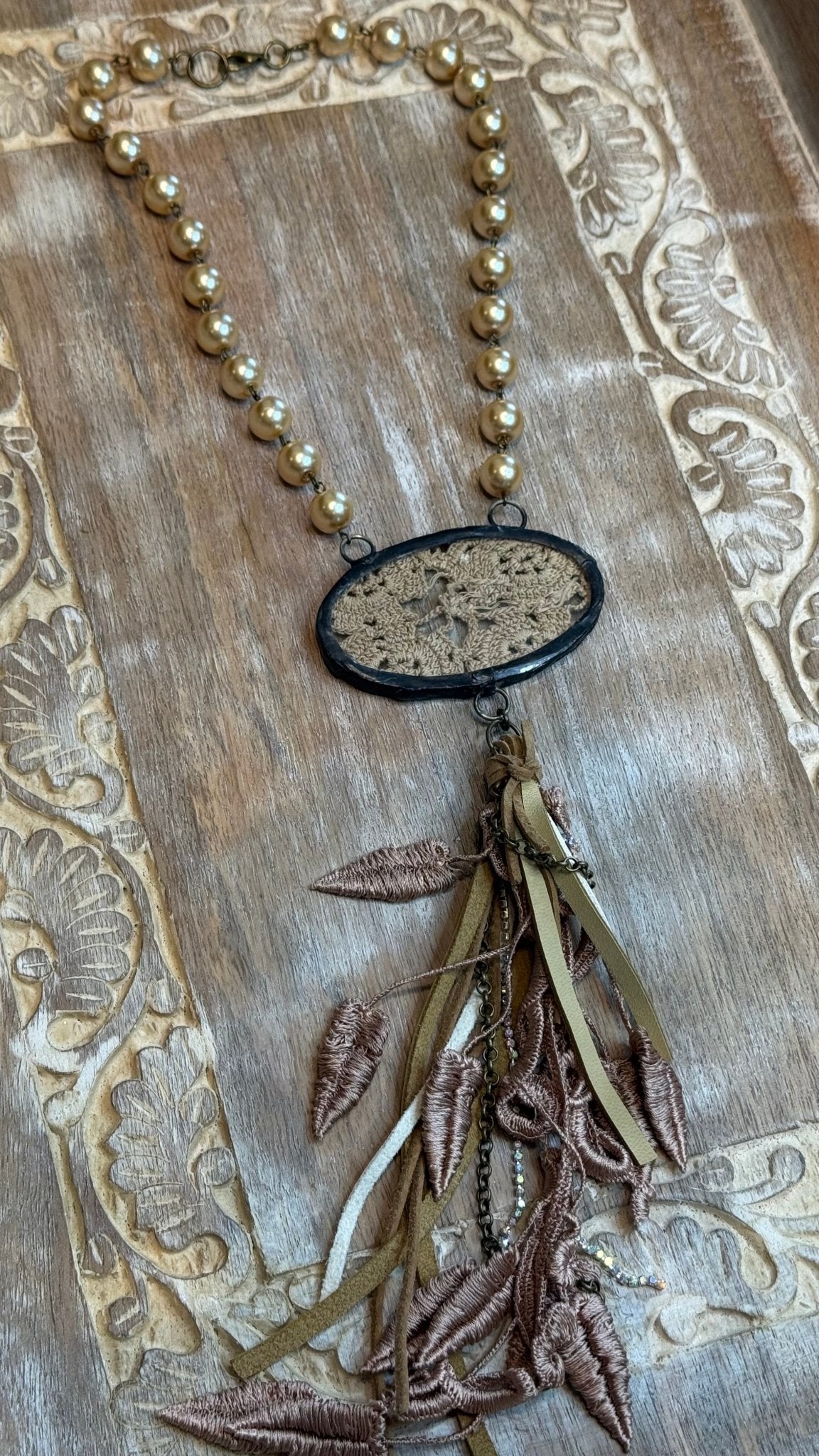 Leather and Lace Tassel Necklace - Vintage Vault Boutique