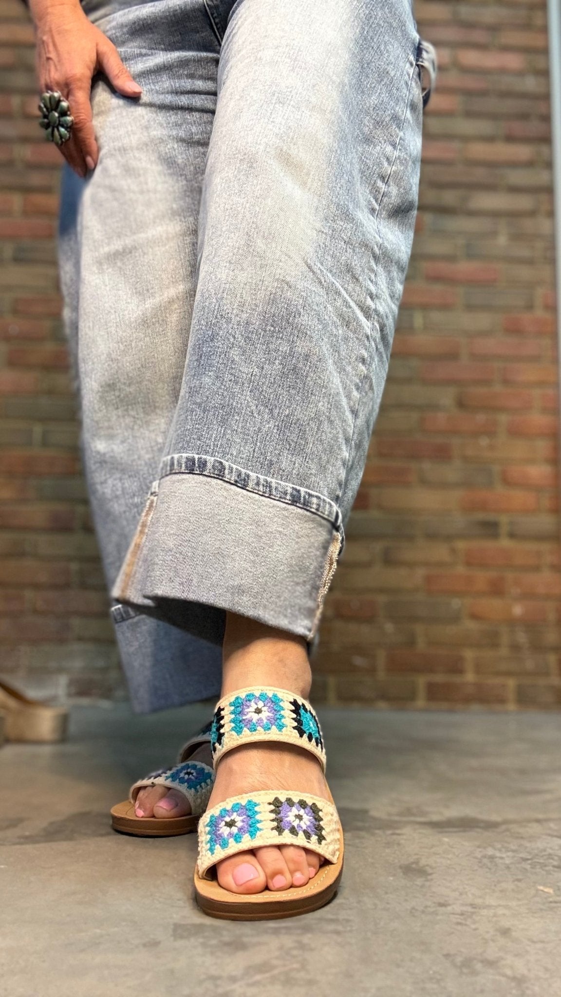 Toodles Light Blue Crochet Sandals - Vintage Vault Boutique