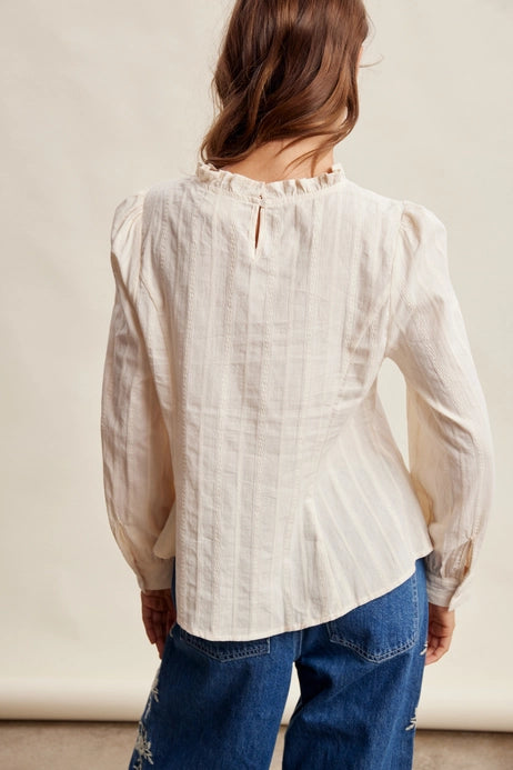 Textured Ruffle Neck Top