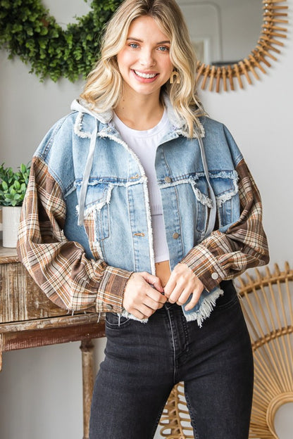 Washed Plaid Sleeve Jacket 