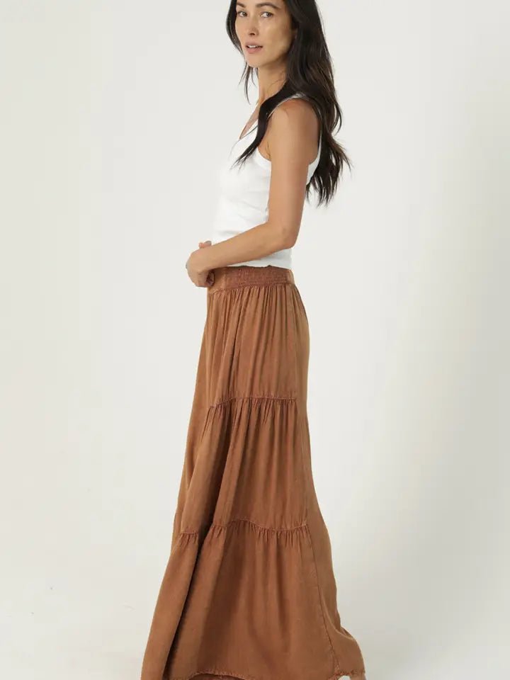 Smocked Tiered Boho Pants - OAK - Vintage Vault Boutique