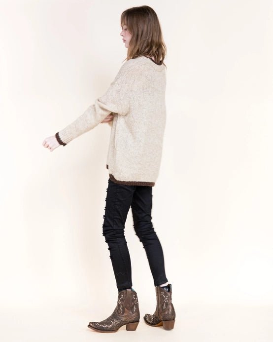 Contrast Hem V-Neck Wool Blend Sweater - Vintage Vault Boutique
