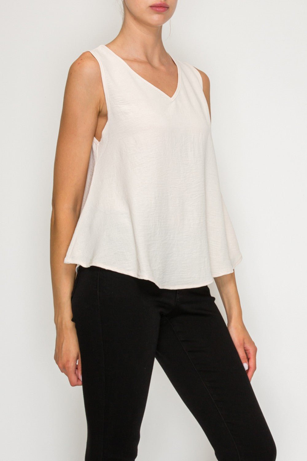 Beige V-Neck Tank Top - Vintage Vault Boutique