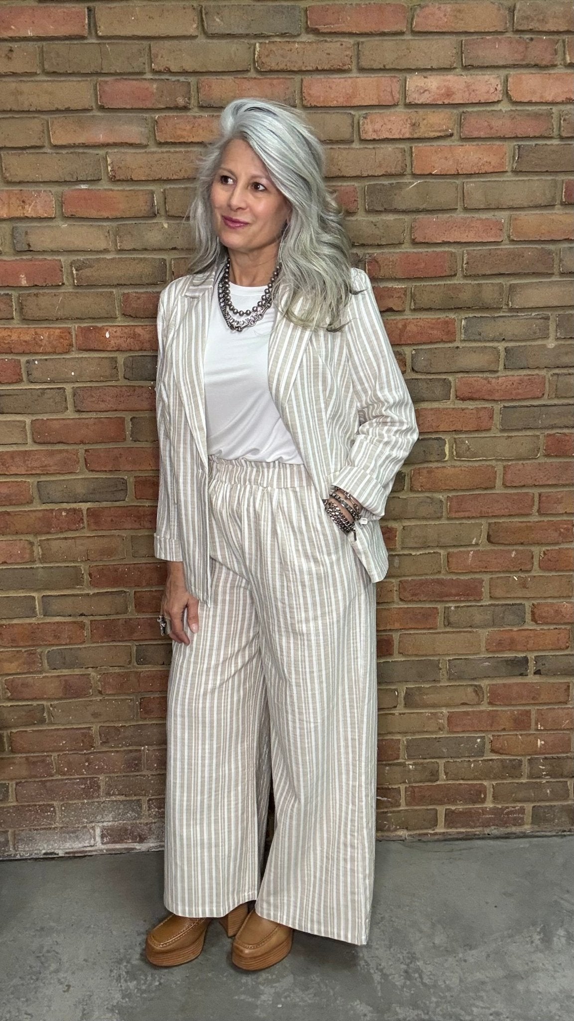 Linen Striped Wide Leg Pant - Vintage Vault Boutique