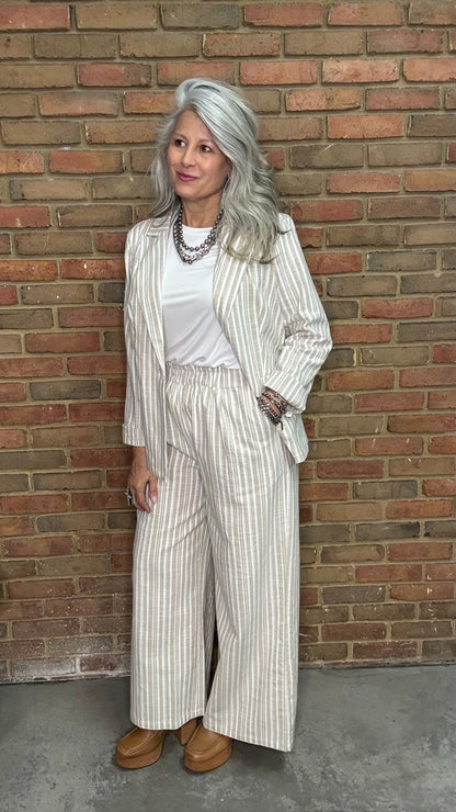Linen Striped Wide Leg Pant - Vintage Vault Boutique