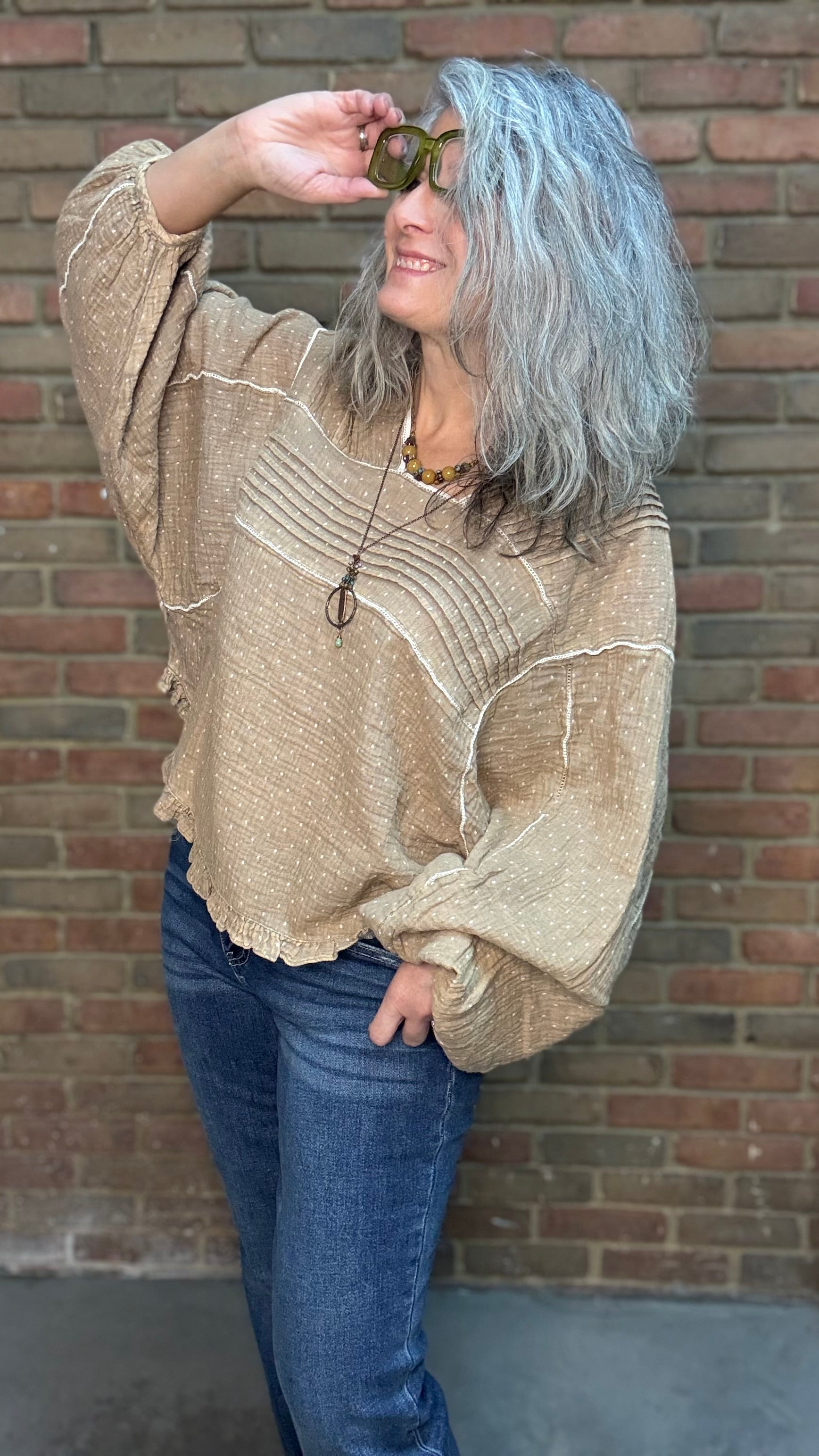 Mocha and Ivory Print Long Sleeve Top