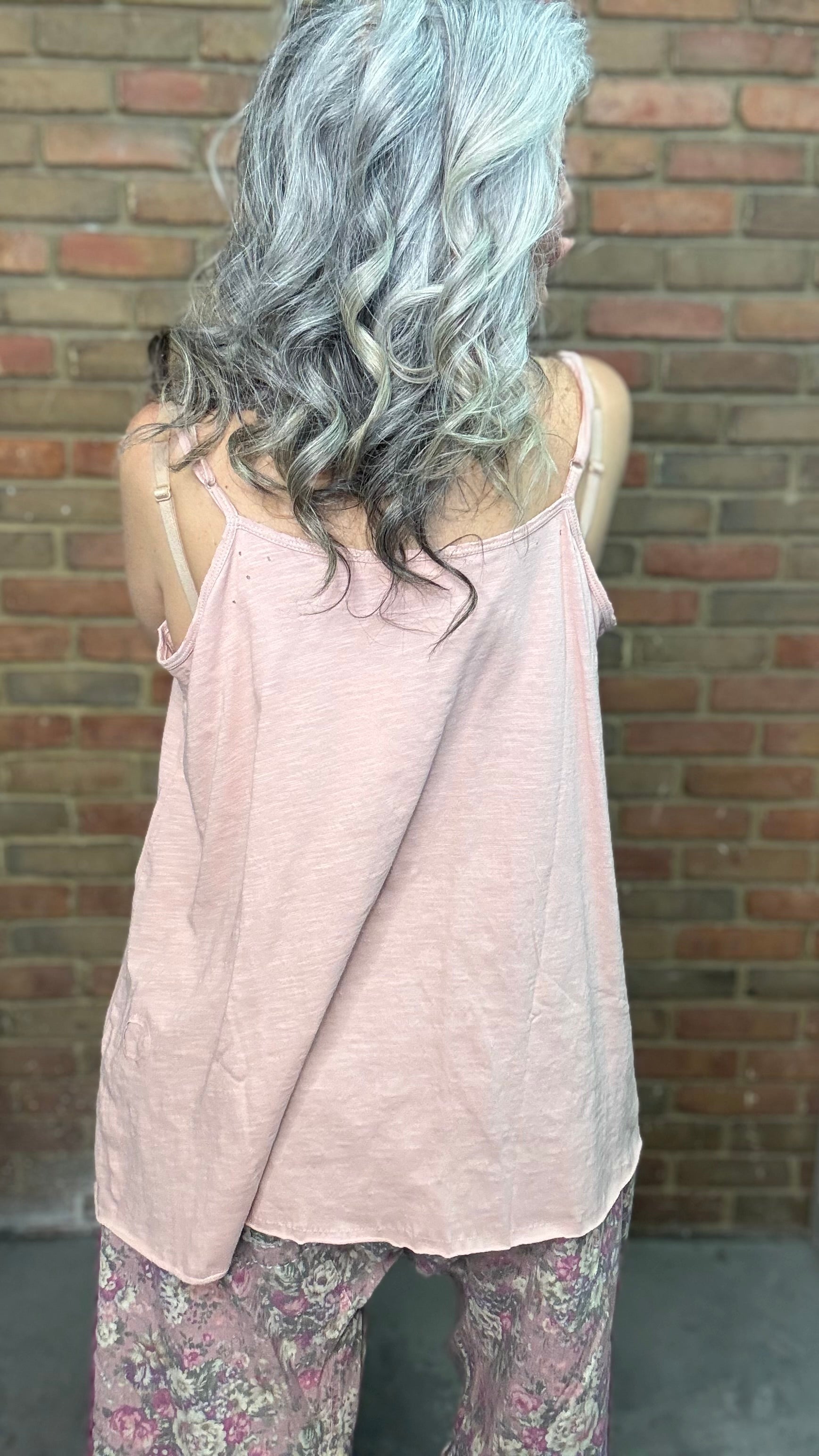 Cami Lace Inset and Raw Edges Pink