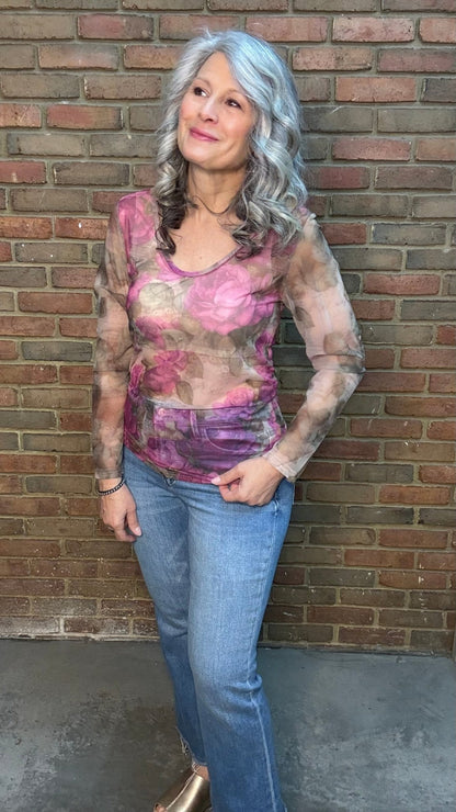 Roses Mesh Top - Vintage Vault Boutique