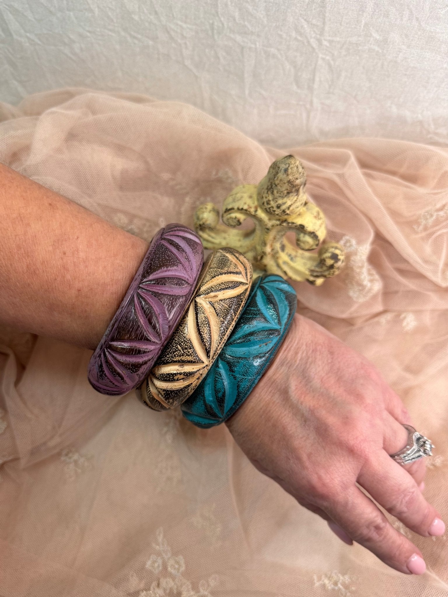 Carved Wooden Bangle Bracelets - Vintage Vault Boutique