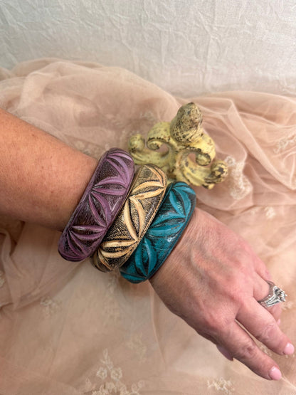 Carved Wooden Bangle Bracelets - Vintage Vault Boutique