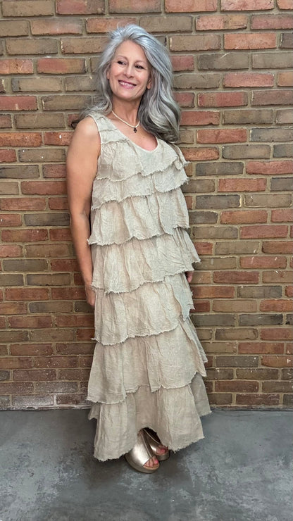 Linen Ruffle Tank Dress - Vintage Vault Boutique