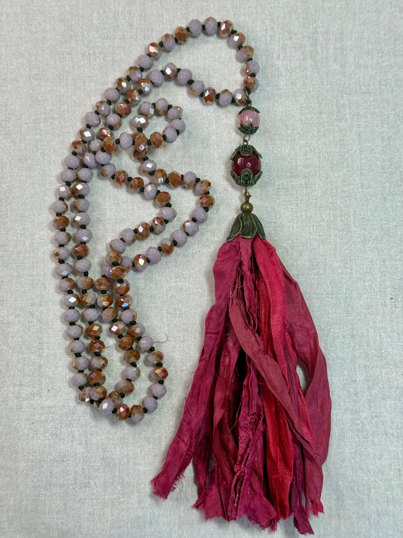 Pink Silk Ribbon Tassel Necklace - Vintage Vault Boutique