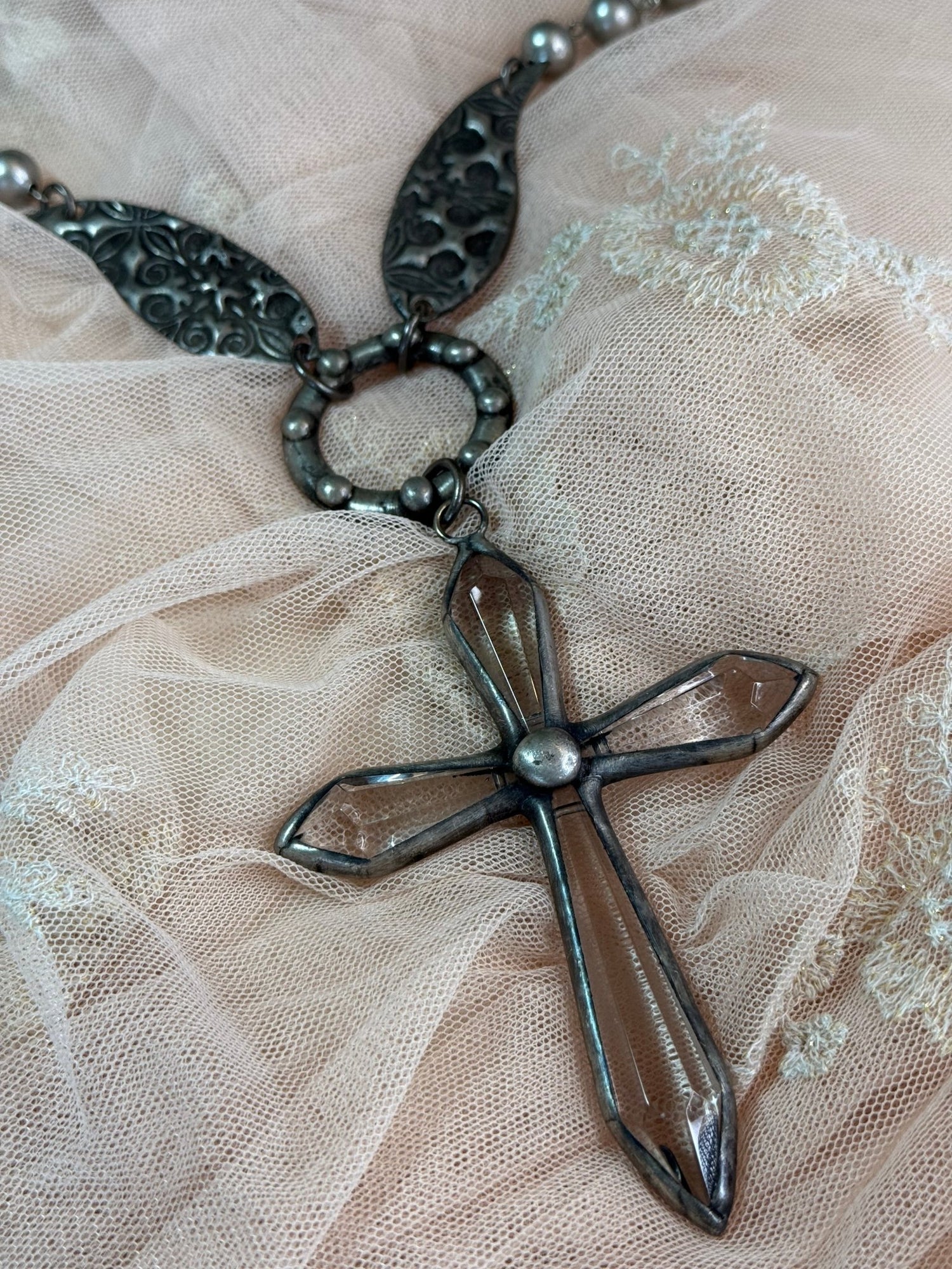 Large Crystal Cross Necklace - Vintage Vault Boutique