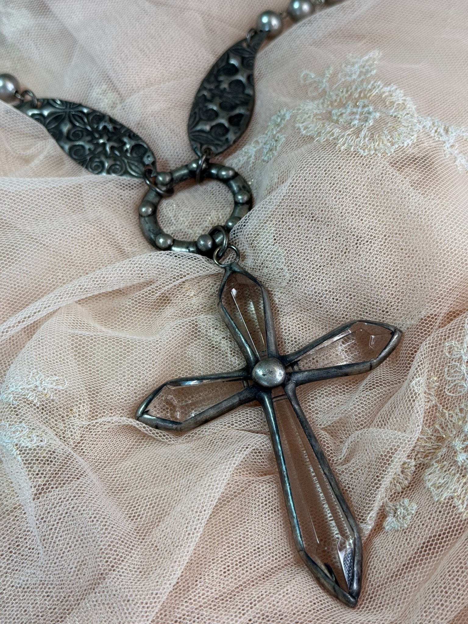 Large Crystal Cross Necklace - Vintage Vault Boutique