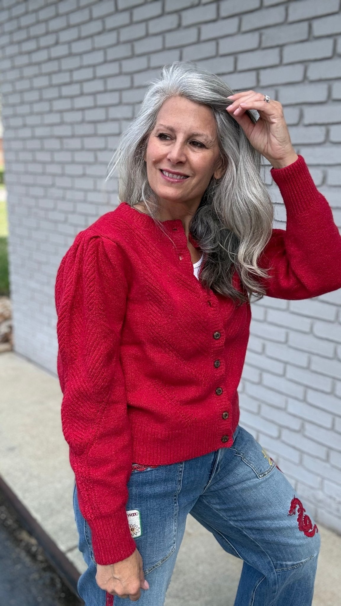 Pointelle Red Cardigan Sweater - Vintage Vault Boutique