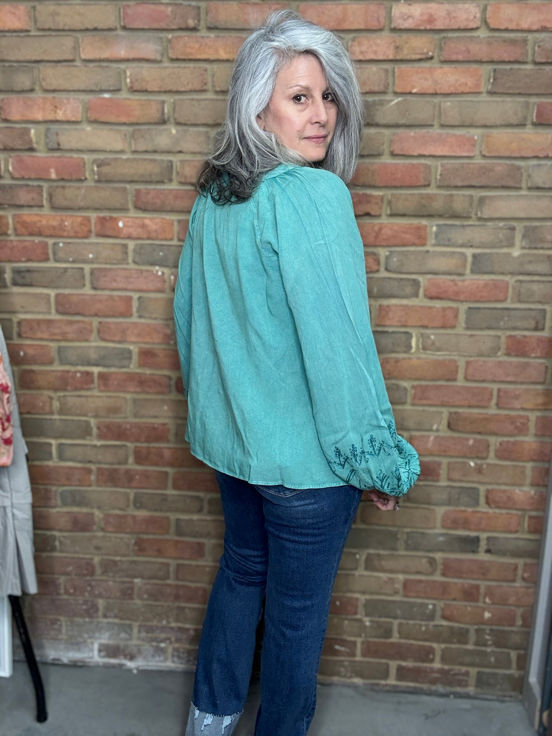 Split Neck Long Sleeve Top