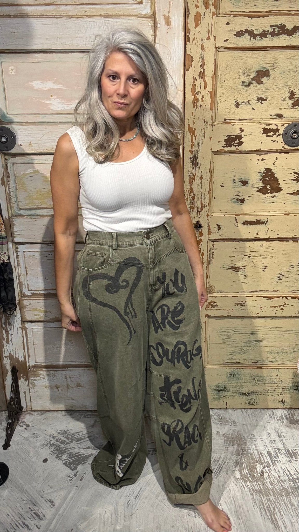 Brave Enough Olive Jeans - Vintage Vault Boutique