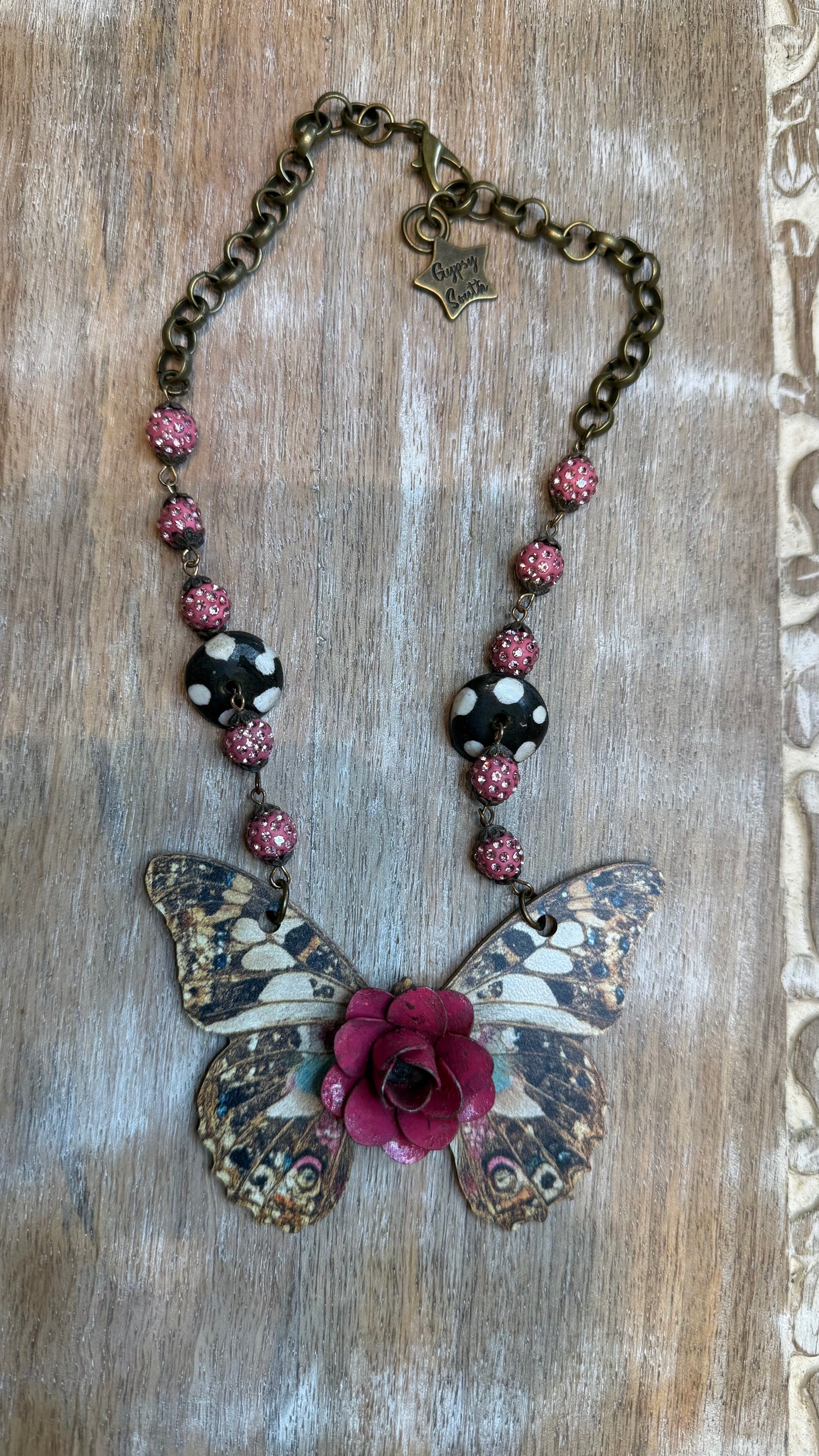Pink Rose Butterfly Necklace