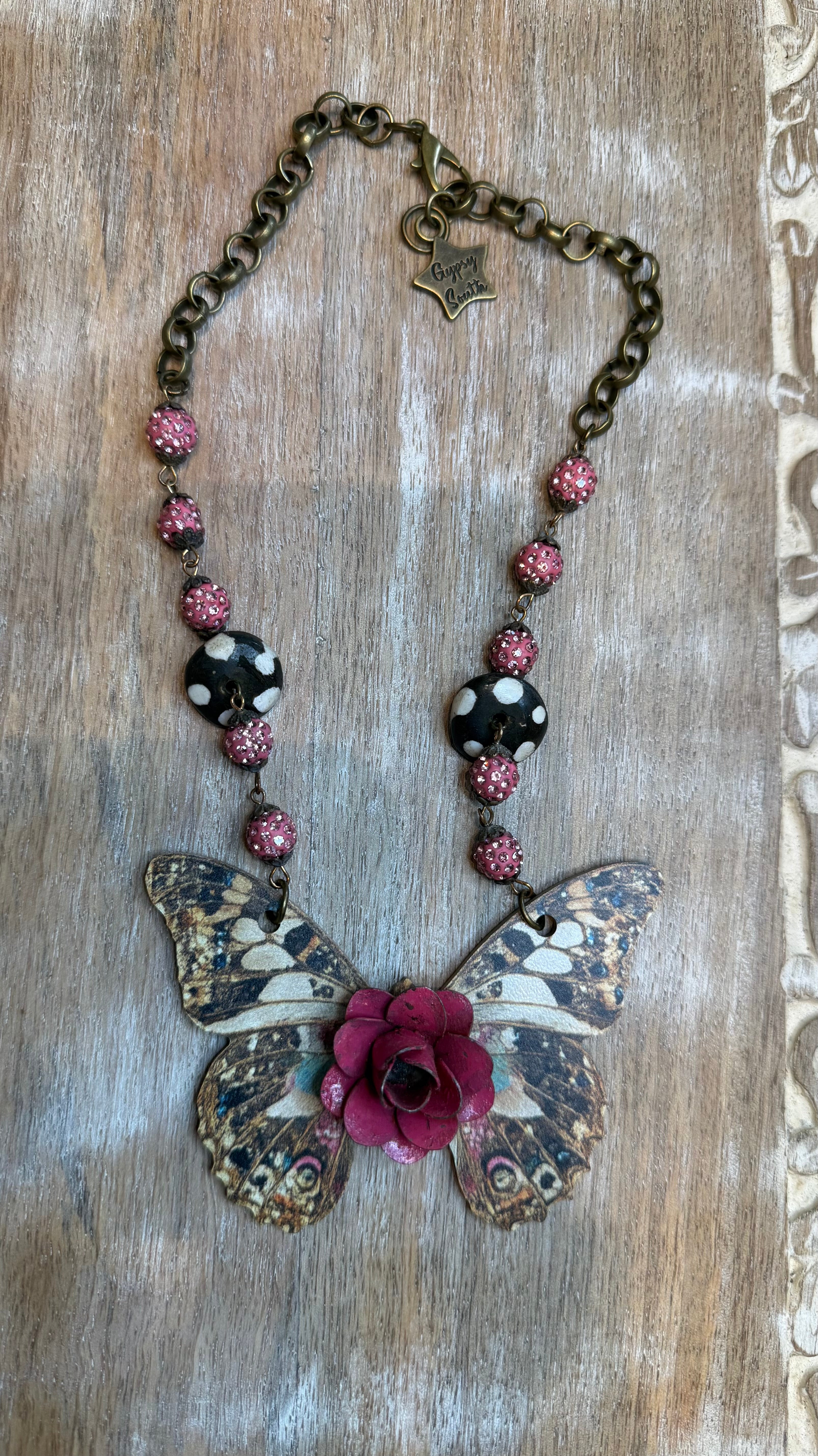 Pink Rose Butterfly Necklace