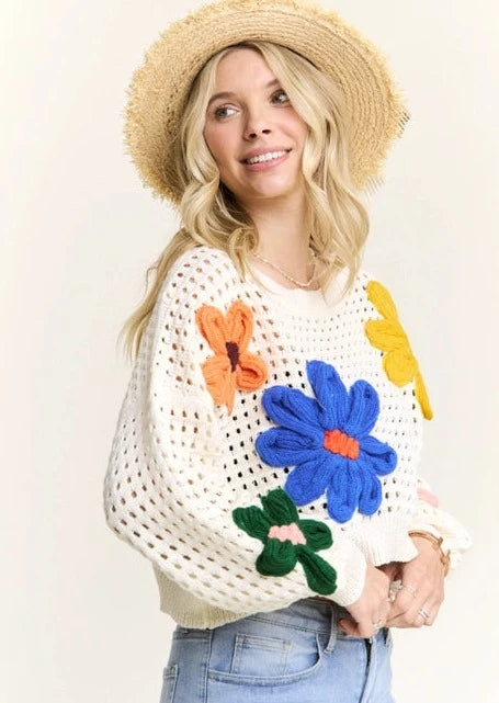 Floral Patch Crop Sweater 