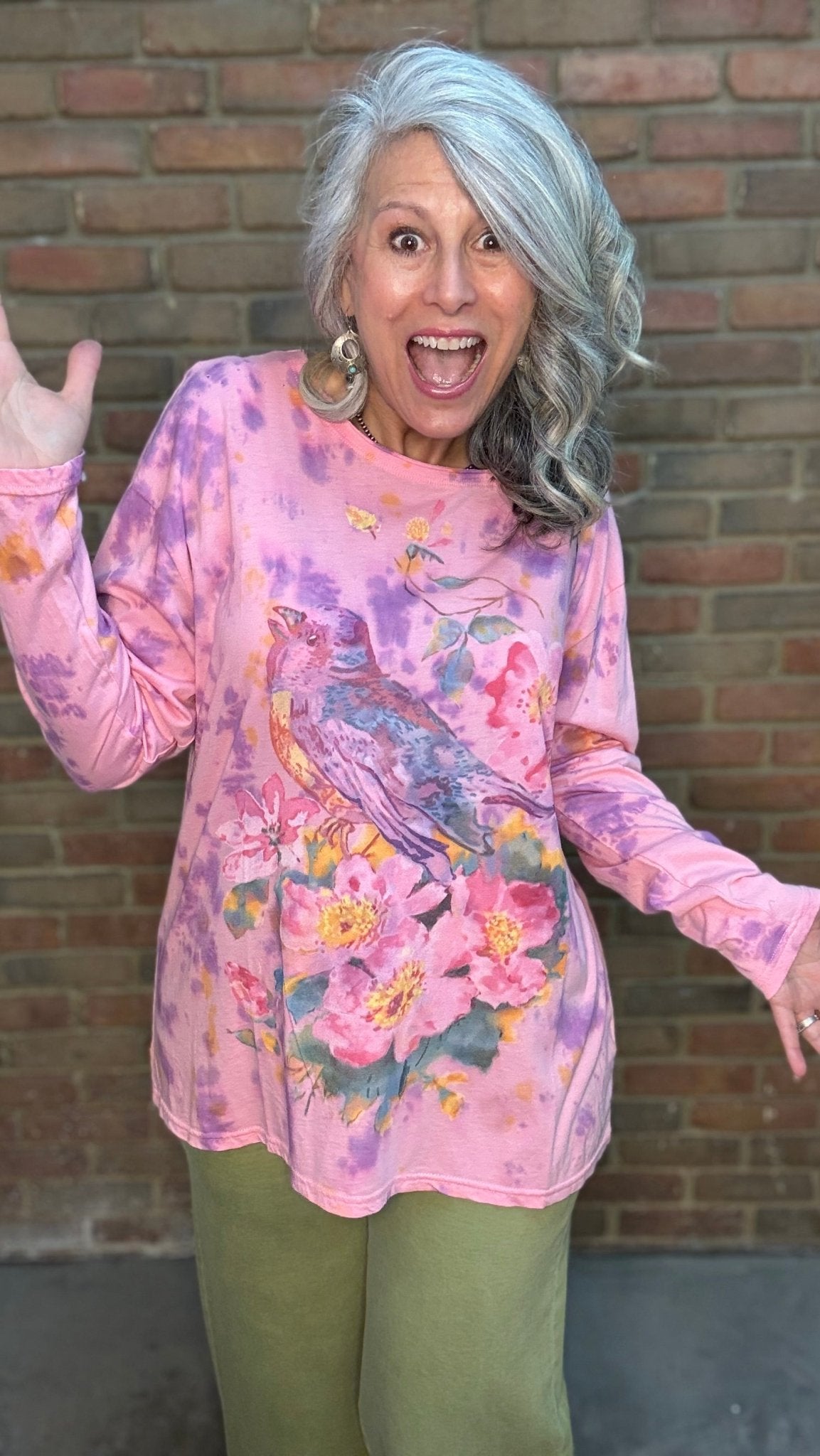 Pink Printed Bird Top - Vintage Vault Boutique