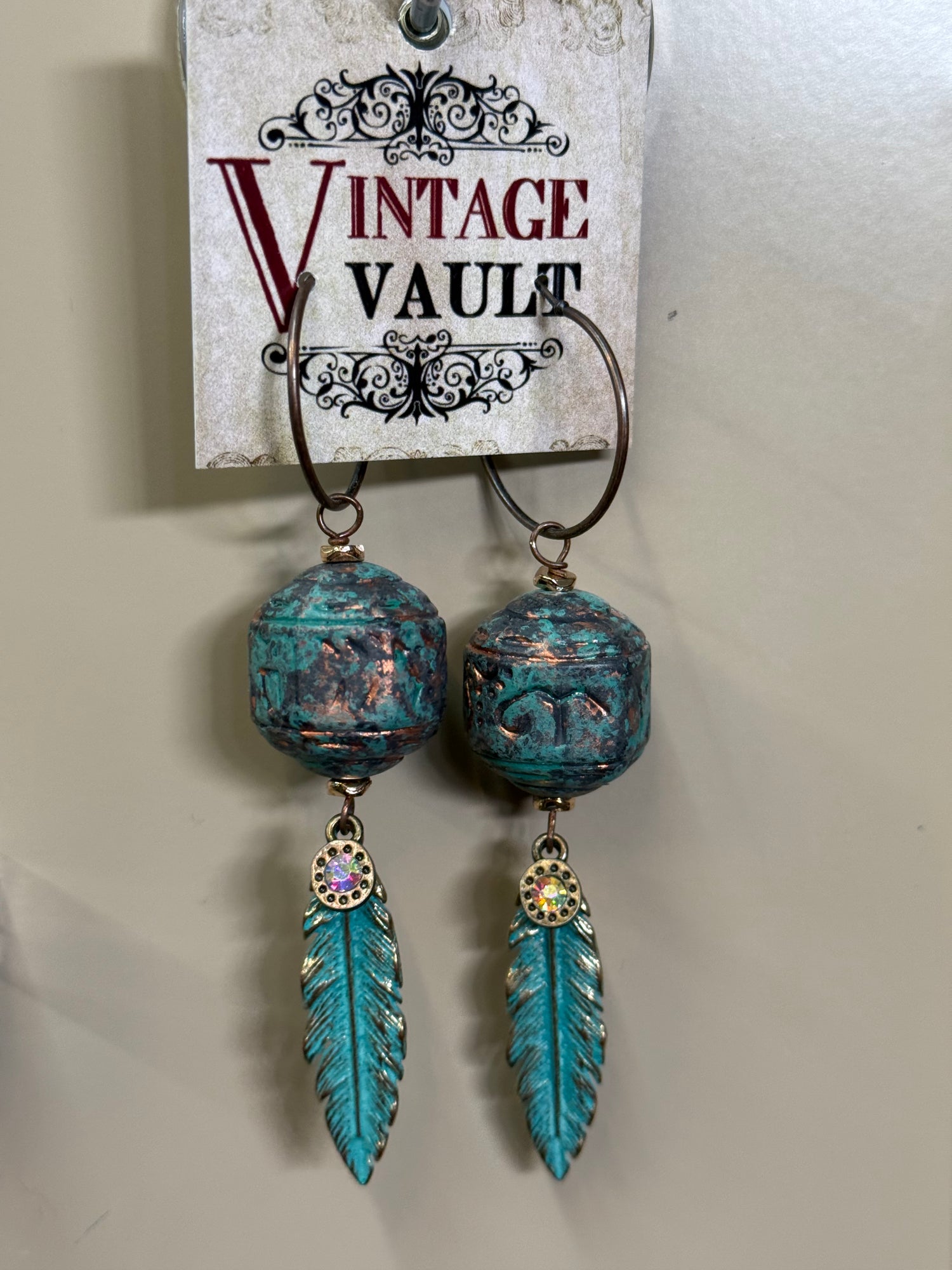 Verdi Green Ball and Feather Earring