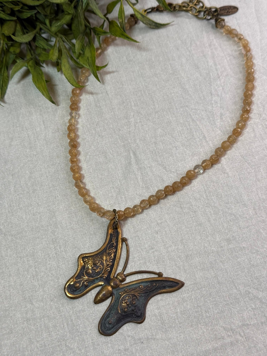 Butterfly on Stone Beaded Necklace - Vintage Vault Boutique