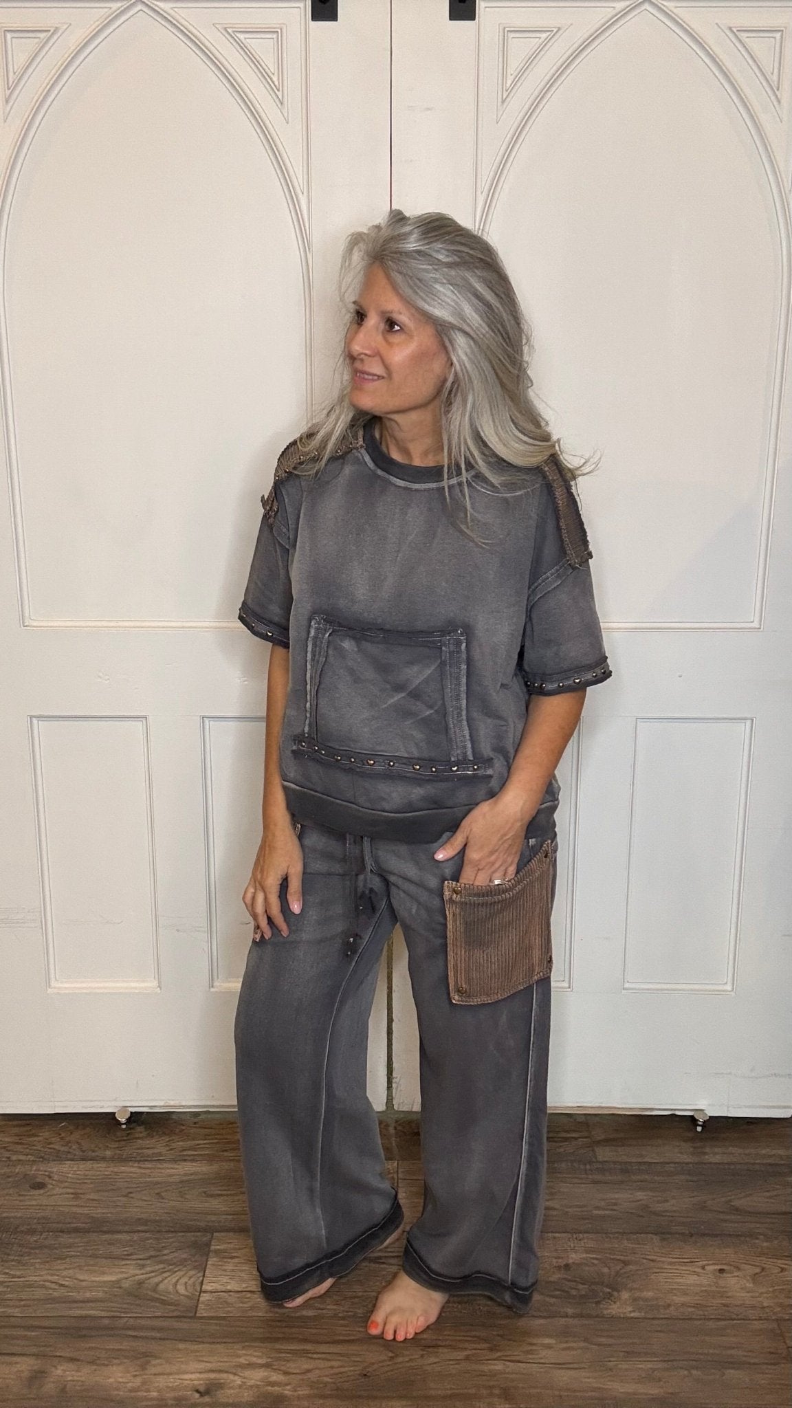 Navy Charcoal French Terry Top - Vintage Vault Boutique