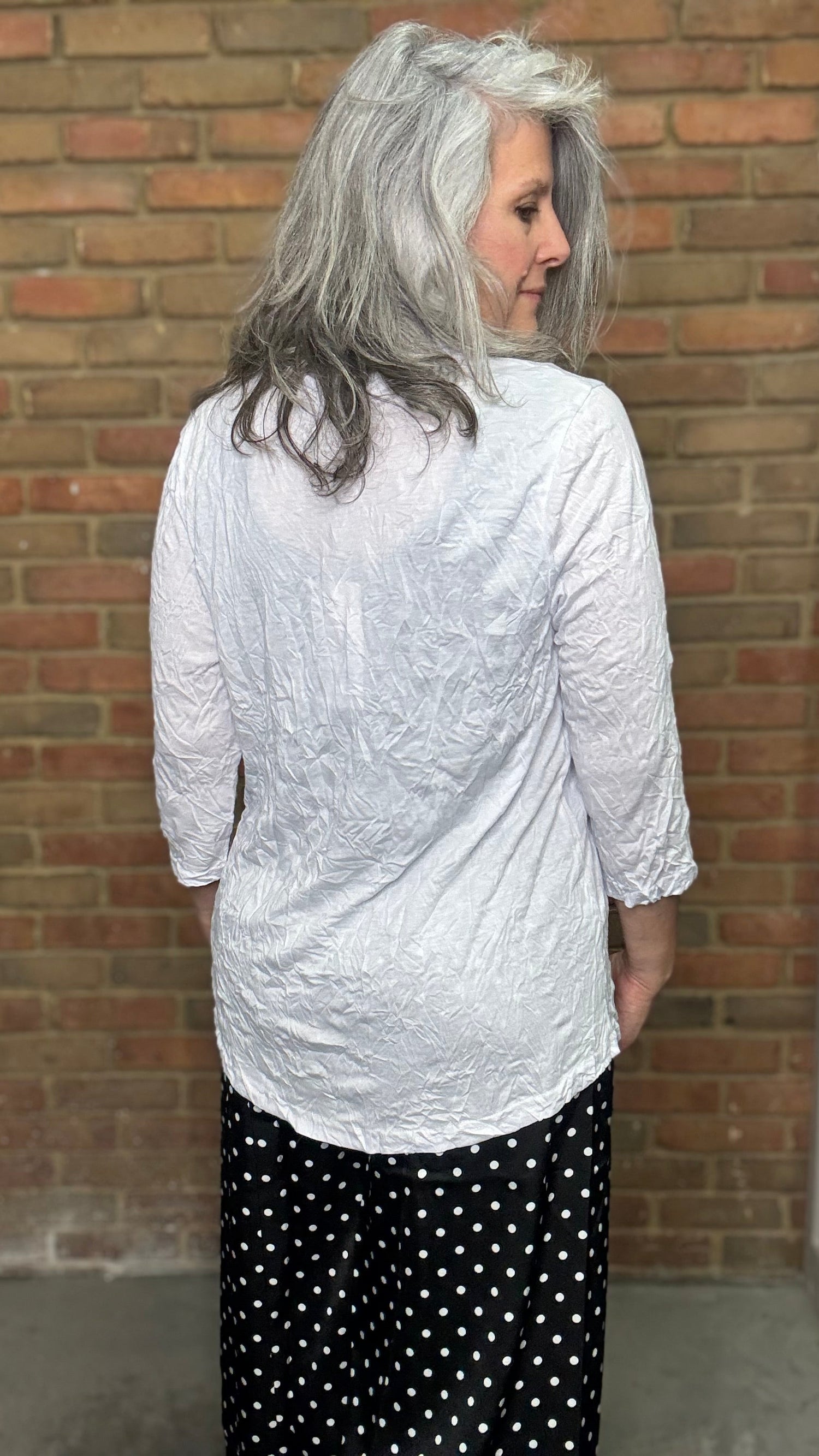 Crinkle V-Neck Top White