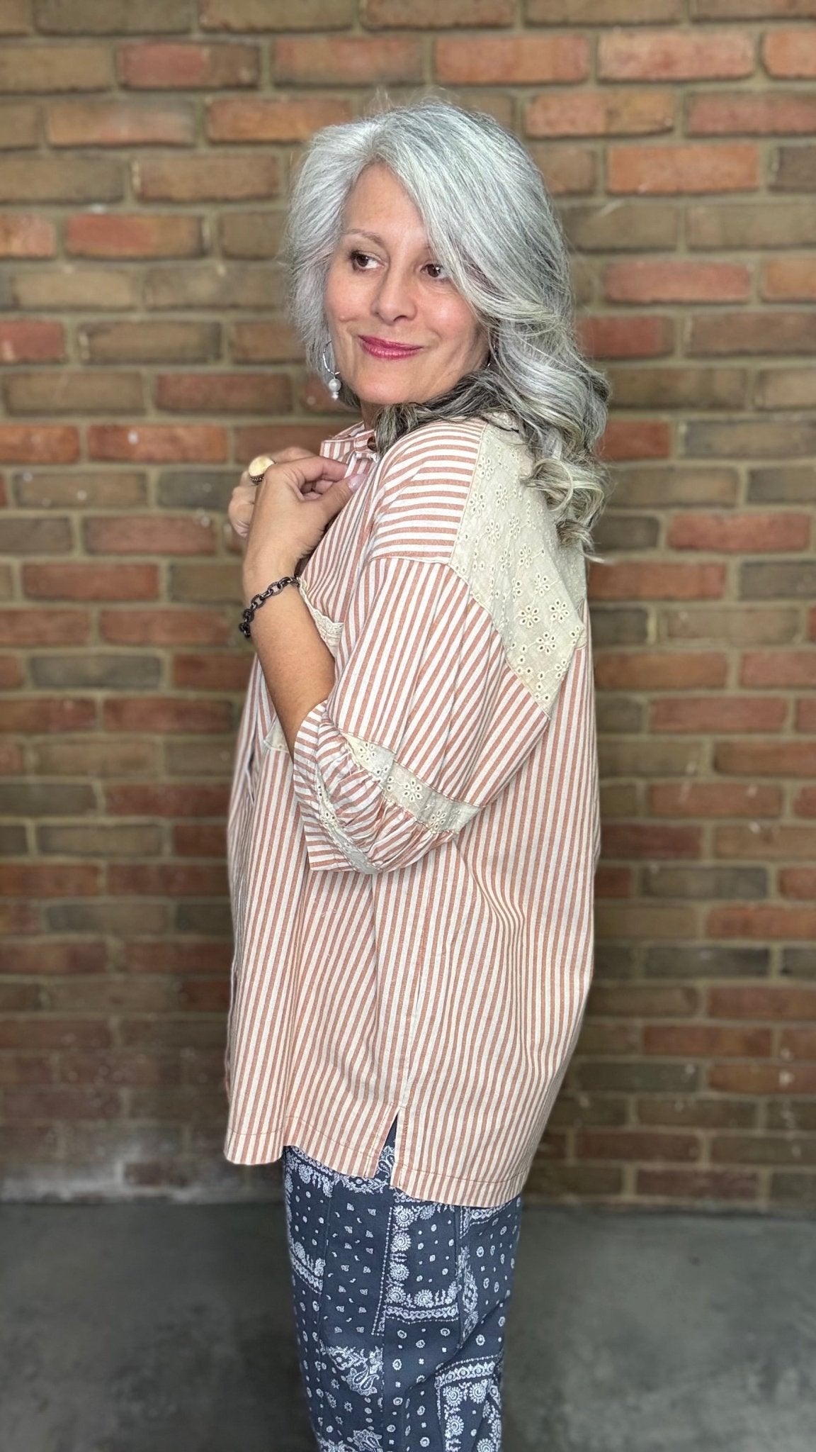 Red Striped Linen Top - Vintage Vault Boutique