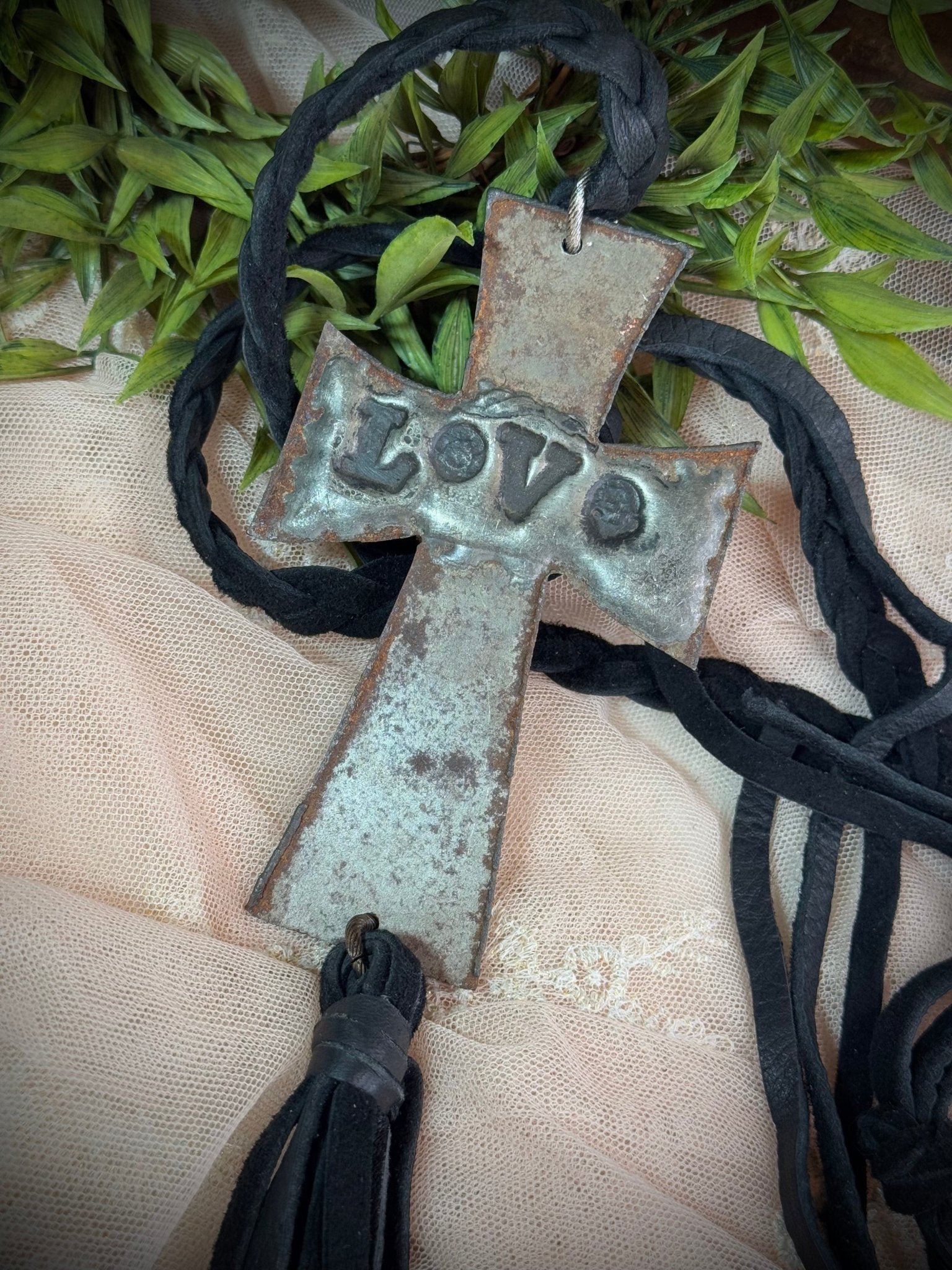 Large Metal LOVE Cross Necklace - Vintage Vault Boutique