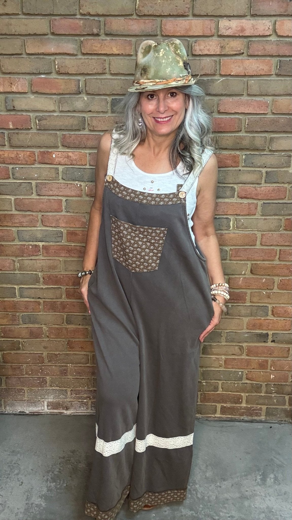 Mocha Wide Leg Washed Terry Overalls - Vintage Vault Boutique