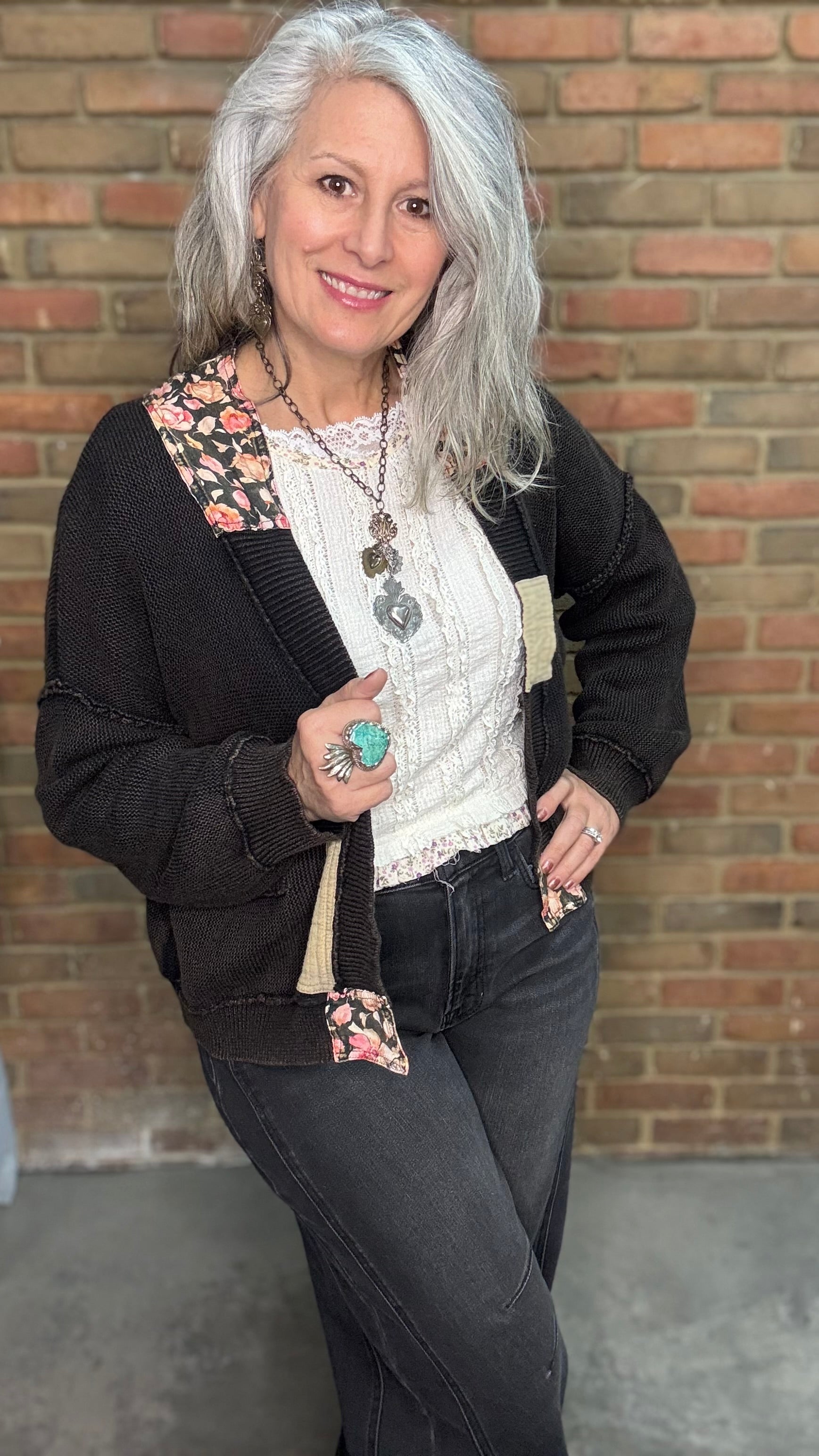 Black Patched Long Sleeve Cardigan