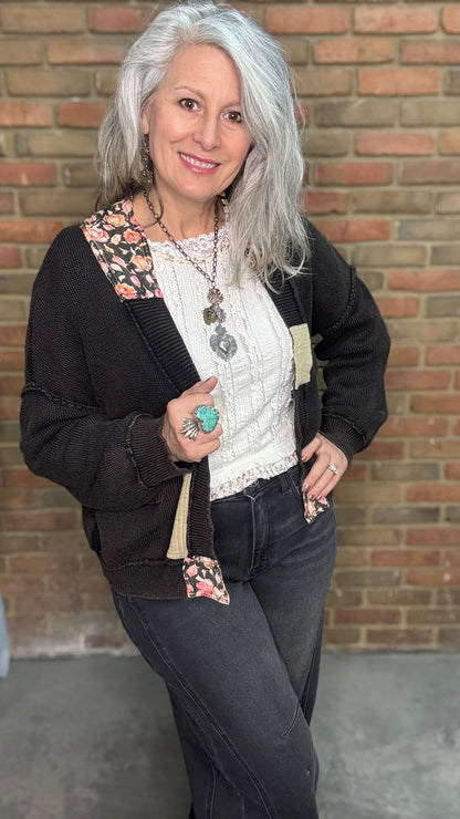 Black Patched Long Sleeve Cardigan