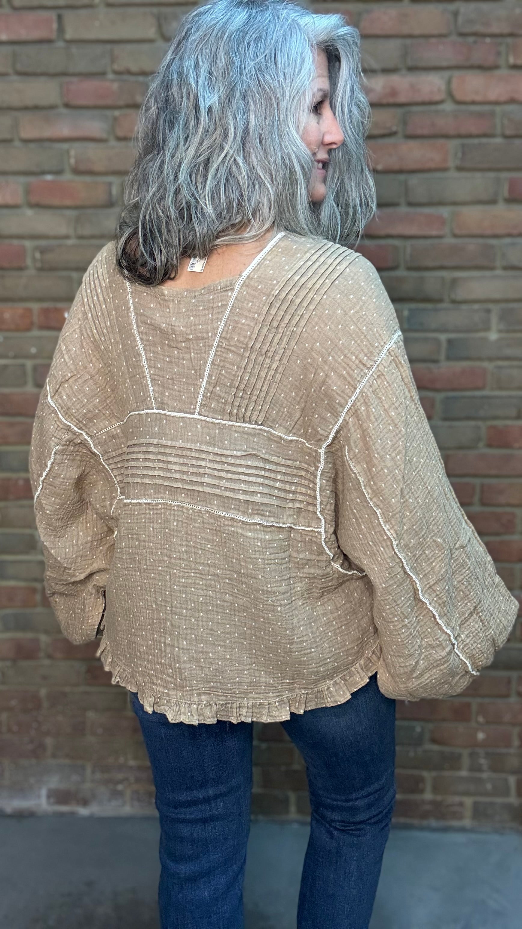 Mocha and Ivory Print Long Sleeve Top