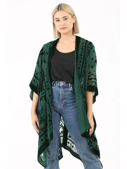 Dark Green Burnout Velvet Kimono
