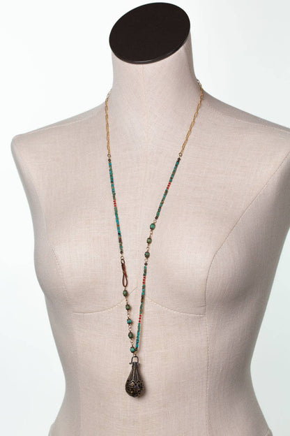 Love One Another 32.5-34.5" Lapis, Turquoise, Red Coral Statement Necklace