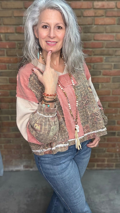 Brick Mix V-Neck Top