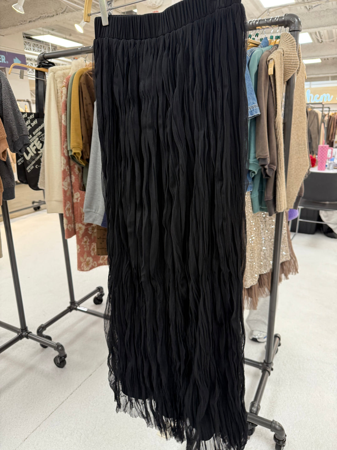 Black Crinkled Mesh Skirt