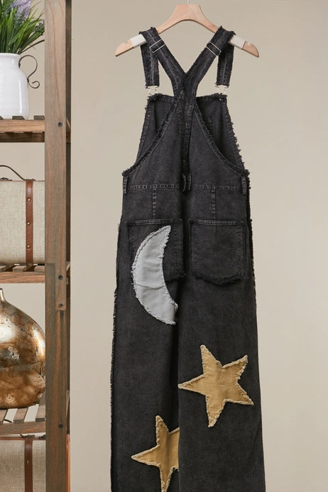 Sun Moon Star Patch Wide Overalls