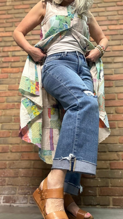 Mid Rise Cuffed Baggy Slim Wide Jean - Vintage Vault Boutique